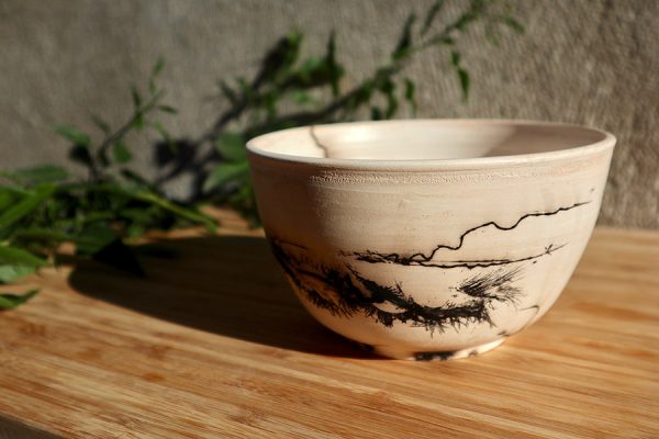 Céramique Line Gros-Louis - Vase Raku plume de bernache et crin de cheval